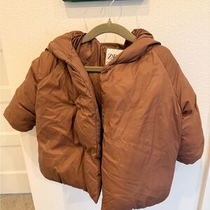 Zara Kids Brown Hooded Puffer Jacket